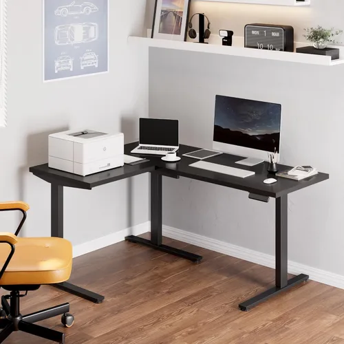 Vista 101 de FLEXISPOT Escritorio de esquina profesional con motor dual en forma de L, escritorio eléctrico de pie, escritorio de pie con altura ajustable, mesa