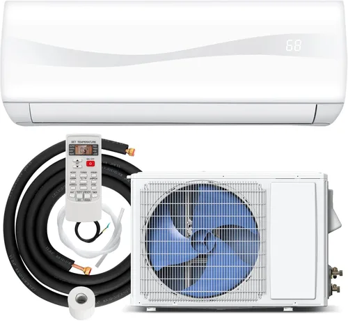 Vista 10 de PETSITE 9000 BTU Mini Split Aire acondicionado pre-cargado Inverter Sistema de bomba de calor, 17 SEER2 208V-230V montado en la pared, unidad de CA