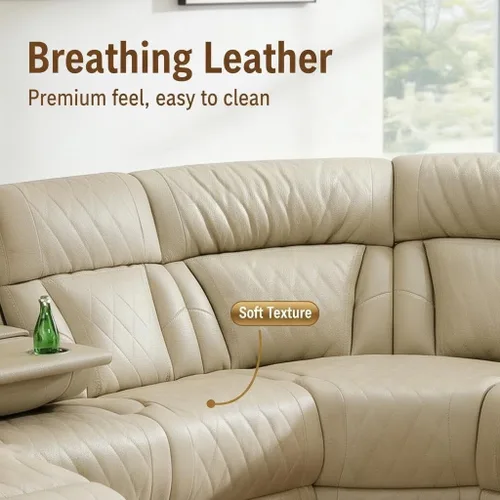 Vista 7 de Juego de sofá seccional reclinable eléctrico, juegos de muebles de sala de estar, sofá seccional de cuero transpirable y sofá biplaza con 4
