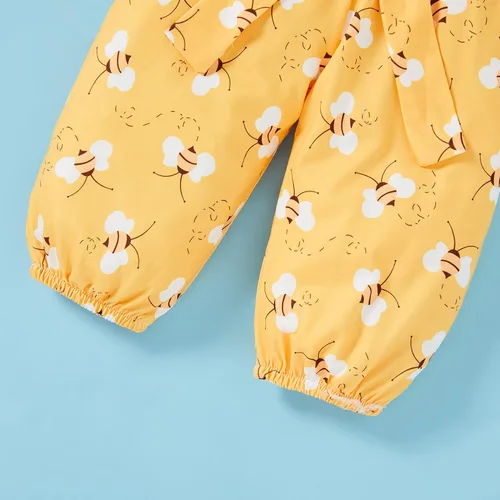 Vista 7 de Conjunto de ropa de abejorro con estampado de letras pantalones de miel y abejas con lazo diadema amarillo 2