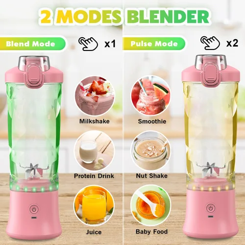 Vista 4 de Licuadora Portátil Exprimidor Personal para Batidos y Smoothies - Botella Mezcladora Eléctrica de Proteínas de 20 OZ con Funda Aislante, Tapa