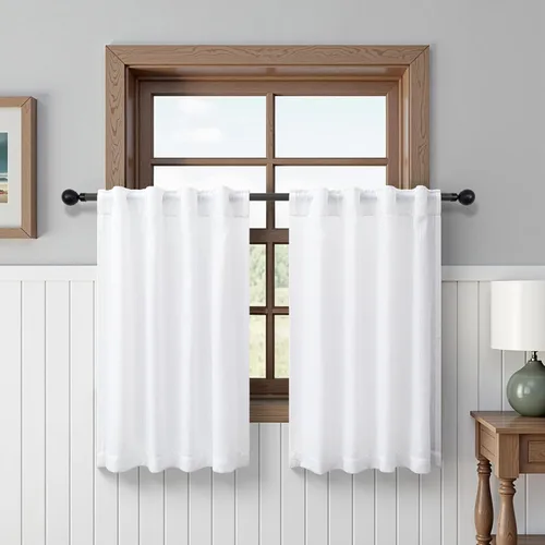 Vista 13 de Cortinas de lino crema de 102 pulgadas de largo para sala de estar, dormitorio, 2 paneles con bolsillo con pestaña trasera, filtro de luz, cortina