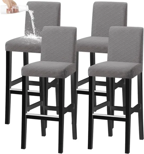 Vista 24 de Fundas para taburete de silla de bar, elásticas, extraíbles y lavables, para comedor giratorio corto (beige, juego de 2)