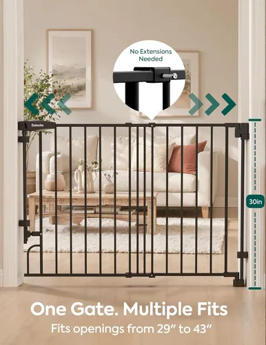 Vista 8 de Babelio Puerta de bebé extraíble y sin barra inferior, montada en hardware de 29-43 pulgadas (requiere taladro) Paseo ancho Puerta de seguridad