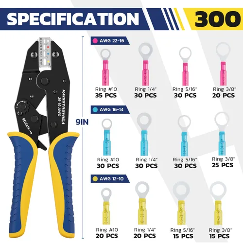 Vista 2 de haisstronica Juego de 300 conectores de alambre termorretráctil, conectores de anillo termorretráctil de grado marino de 22-10 AWG con herramienta
