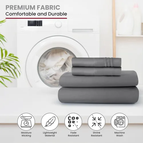 Vista 5 de Lux Decor - Juego de sábanas de microfibra cepillada de 4 piezas, bolsillos de 16 pulgadas de profundidad, fundas de almohada bordadas y lisas