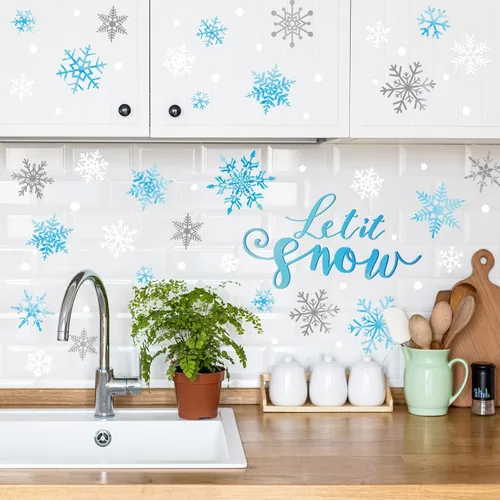 Vista 7 de Calcomanías de pared de copo de nieve de invierno, calcomanías de pared para ventana de Navidad, calcomanías de mural para decoración de fiestas