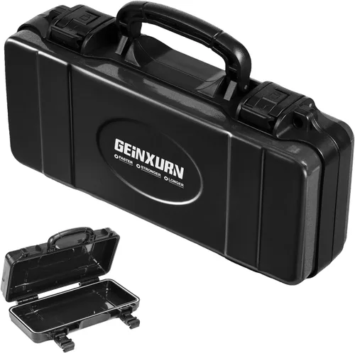 Geinxurn Caja de herramientas negra de 11 pulgadas, estuche de herramientas portátil de acero resistente con pestillo de seguridad y asa para