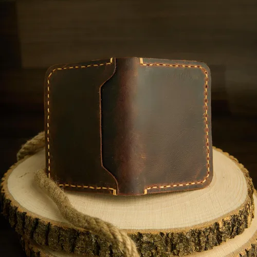 Vista 6 de Cartera de cuero hecha a mano, billetera de cuero minimalista, billetera plegable, billetera de bolsillo frontal, tarjetero de cuero hecho a mano
