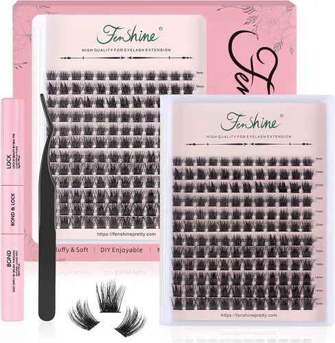 Vista 4 de Extensiones de pestañas en racimo, 144 pestañas individuales con tallo ancho, rizo D, longitud de 0.394 in, extensiones de pestañas postizas