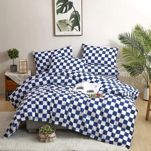 Vista 421 de CLOTHKNOW Juego de edredón de 3 piezas a cuadros color beige óxido, tamaño Full, juego de ropa de cama de cuadros edredón terracota con 2 fundas