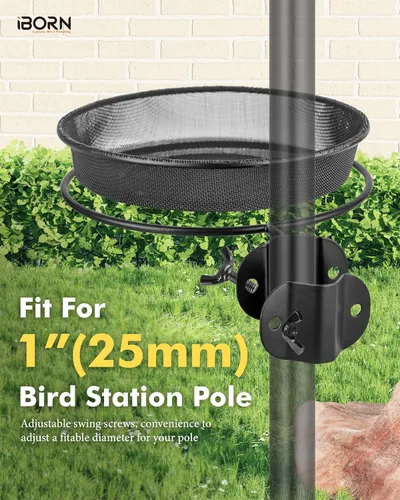 Vista 6 de iBorn Estación de Comederos para Pájaros Bandeja de Malla y Anillo para Soporte de Poste de 1", Accesorio Exterior para Comederos de Colibríes