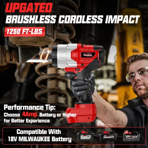 Vista 7 de Llave de impacto inalámbrica de 1/2 pulgada compatible con batería Milwaukee de 18 V, pistola de impacto de alto par de torsión de 1250 pies