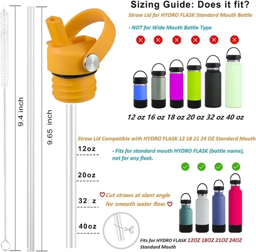 Vista 3 de Tapa de popote para Hydroflask, tapas con popote para Hydro Flask, tapa de popote de boca estándar de 18, 21, 24 onzas, tapa de repuesto, botella