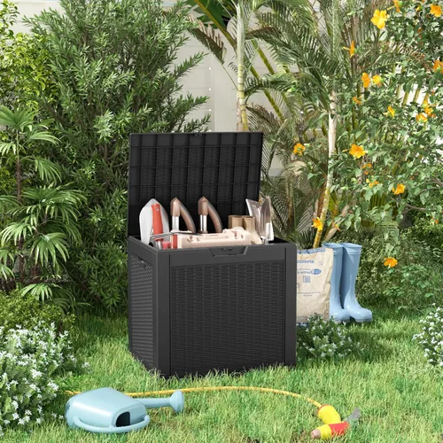 Vista 2 de Caja de resina de 30 galones para terraza, caja de almacenamiento para patio al aire libre con cierre para muebles, herramientas de jardín