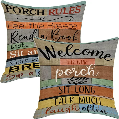 Vista 8 de Jartinle Juego de 2 fundas de almohada para exteriores, impermeables, con texto en inglés "Welcome to Our Porche", fundas de almohada para patio