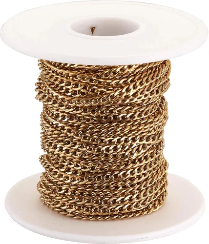 Cadenas de acero inoxidable 304 de 32.8 pies, cadena dorada sin soldar, cadena de eslabones con carrete de 0.118 pulgadas para hacer pulseras,