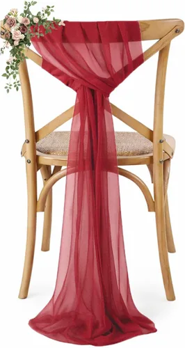 VDS Paquete de 16, Rojo Manzana, Fajas de Gasa Transparente para Silla con Lazos y Cinta de Atar en la Espalda para Boda, Cumpleaños, Baby Shower,