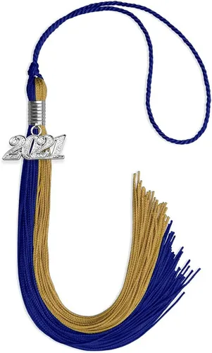 Vista 50 de Endea Graduation Borla de doble color con gota de fecha plateada (negro/oro antiguo, 2025)