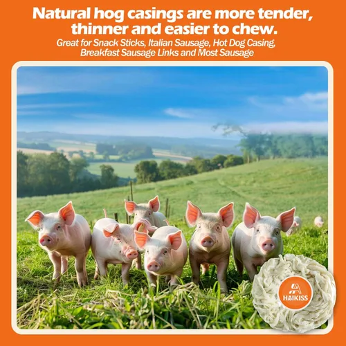 Vista 5 de HAIKISS Carcasa de salchicha de secado comestible, tripas naturales para salchichas caseras sabrosas, salchichas de desayuno, perrito caliente