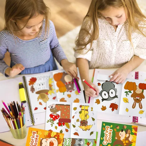 Vista 4 de 24 libros para colorear con temas de animales para niños, mini folleto para colorear de otoño para bricolaje, libro de dibujo artístico con ardilla