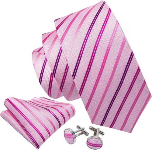 Vista 24 de Barry.Wang Juego de corbatas para hombre, corbata de seda a rayas, tejido a cuadros, gemelos formales, negocios, boda