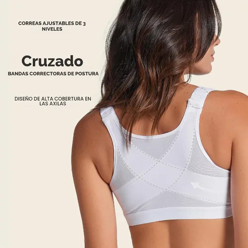 Vista 2 de Leonisa Multi-Funcional – Brasier Corrector de Postura, Sin Aro, Cierre Frontal, Brasier para Mujeres de Cobertura Completa, Blanco, 34B