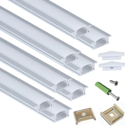 THMOOTHER Difusor de Canal de Tira LED Empotrada Paquete de 8 de 6.56 Pies, 23.5X7MM Riel de Aluminio para Cinta con Brida, Montaje al Ras Armario