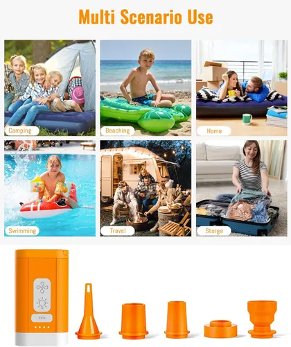Vista 7 de AirSwim Bomba de aire portátil para inflables, mini bomba de aire 4kPa con luz de campamento, bomba de aire recargable para camping, viajes
