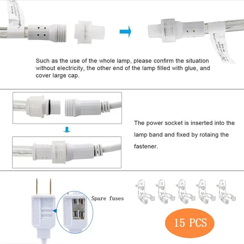 Vista 5 de Serie de luces LED de 50 pies con 360 luces LED, tubo flexible conectable con 8 modos, iluminación LED a prueba de agua para interiores y Azul