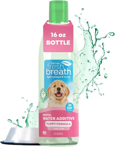 TropiClean - Aditivo de agua para aliento fresco para cachorros, solución limpiadora de dientes y ambientador de aliento, sin necesidad de pasta