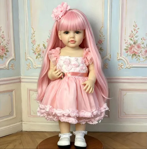 iCradle Preciosas muñecas Reborn de 22 pulgadas para niña de cuerpo completo de vinilo realista recién nacida, muñeca de bebé realista de pelo largo
