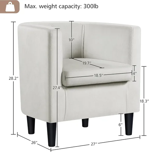 Vista 3 de Yaheetech - Silla de terciopelo decorativa, sillones modernos y cómodos, silla de sofá de barril tapizada para sala de estar, dormitorio, sala