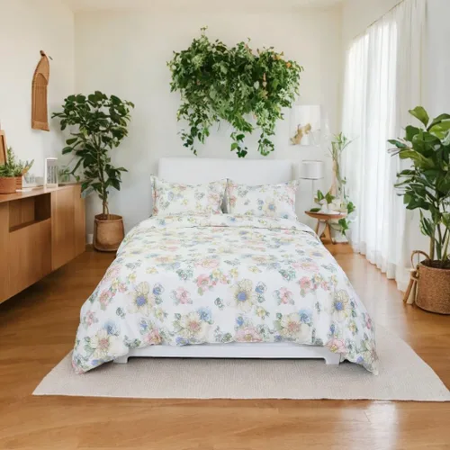 Vista 39 de Helthep Funda de edredón floral tamaño Queen, 100% algodón con estampado de hojas tropicales, funda de edredón botánica con estampado de árbol