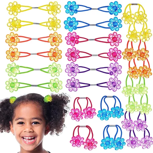 Vista 10 de Colección de 20 piezas de coleteros, bolas de cola de caballo, gomas elásticas, cuentas de pelo de 18 mm redondas, opacas, multicolores, dobles