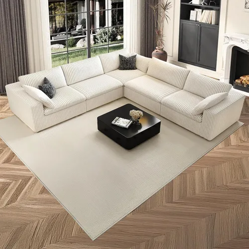 Vista 48 de 118" Cloud Couch Oversized Modular Sectional Sofa, Boneless L-Shaped 6 Seater Deep Seat Couch with Ottoman, Soft Corduroy Upholstery, DIY Negro
