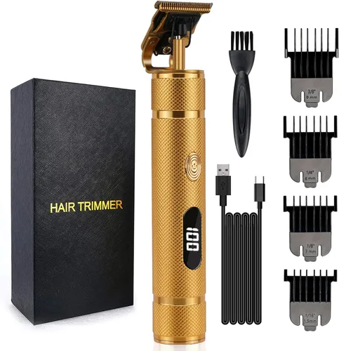 Cortapelos para hombres, recortadora de pelo profesional sin huecos, recortadora de hoja en T, inalámbrica, recargable, cortadora de barba Dorado