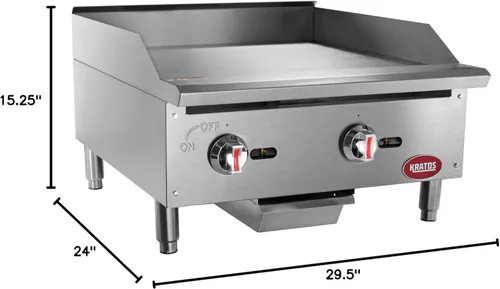 Vista 7 de Kratos Plancha comercial de encimera de 24 pulgadas de ancho, placa caliente de gas para restaurantes, controles manuales, 2 quemadores