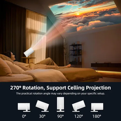 Vista 5 de Mini Projector, Portable Projector 4K & Full HD 1080P Support, 270° Rotation Outdoor Projector, Movie Projector Compatible with Smartphone, TV
