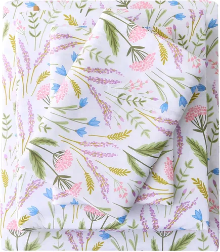 Vista 17 de Viviland - Juego de sábanas floral individual, 3 piezas, diseño bohemio azul con patrón de flores y estampado turco de cachemira, de microfibra