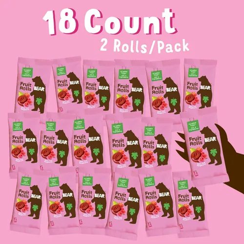 Vista 5 de BEAR Rollos de fruta real sin gluten, veganos y sin organismos modificados genéticamente, sabor a frambuesa – 36 rollos, aperitivos saludables