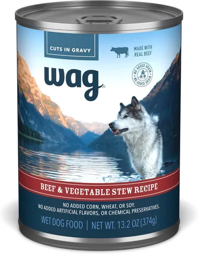 Marca de Amazon - Wag Stew - Comida para perros enlatada, receta de carne de res y vegetales, lata de 13.2 onzas (paquete de 12)
