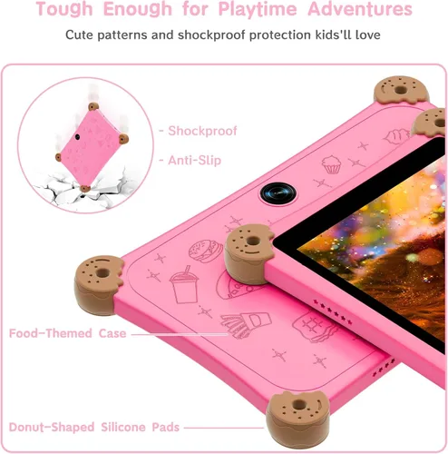 Vista 4 de Tablet infantil 2025, tableta de 8 pulgadas para niños, 6 GB+32 GB, WiFi 6, control parental, cámara doble, tabletas para niños pequeños con funda a