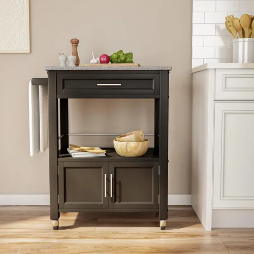 Vista 4 de Linon Cameron Granite Top Carrito de cocina, 36.02 x 24.02 x 17.99 pulgadas, negro