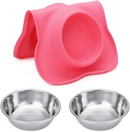 Vista 8 de Hubulk - Comedero doble de acero inoxidable con base de silicona antideslizante antiderrames y pala para alimento, para perros pequeños, medianos