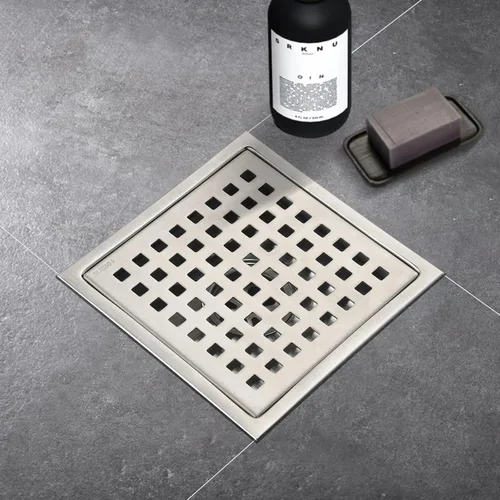 Vista 10 de Juego de 2 desagües de ducha de acero inoxidable 304 de 6 pulgadas, kit de drenaje cuadrado dorado cepillado con brida, rejilla de cubierta