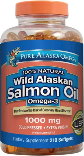 Aceite de salmón salvaje de Alaska Omega-3 1000 mg cápsulas blandas – Omega 3, aceite de pescado salvaje de Alaska, cápsulas blandas, aceite de