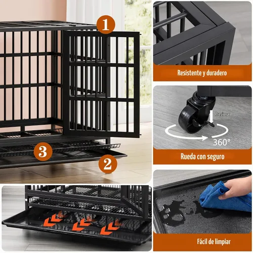 Vista 4 de Vongrasig Jaula para perros indestructible resistente de 38 pulgadas, a prueba de escape, con ruedas bloqueables, jaula para perros de doble puerta