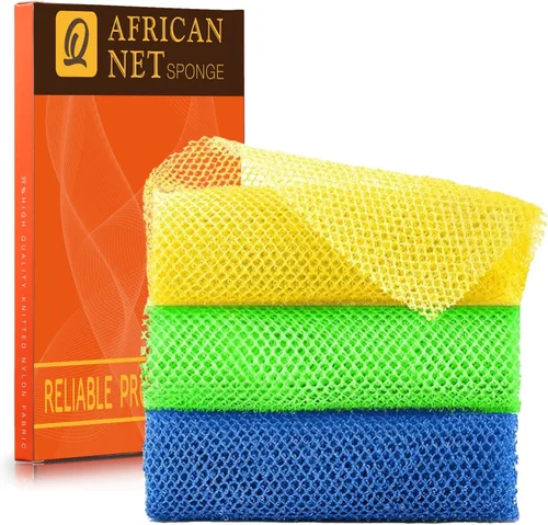 Vista 11 de Juego de ducha exfoliante de 3 piezas de red africana de estilo brillante, esponjas de baño largas para una piel suave y refrescada, el exterior