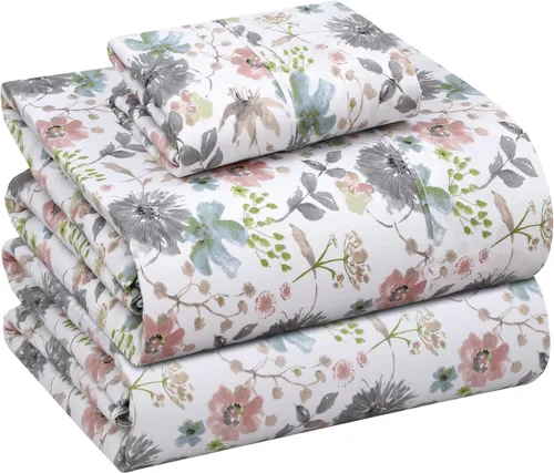 Vista 115 de RUVANTI Sábanas 100% algodón percal tamaño Queen, diseño floral refrescante y transpirable, duraderas, con una sensación nítida, suave y cómoda
